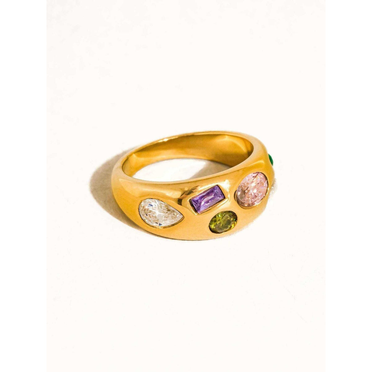 Orlume 18K Gold Non-Tarnish Colorful CZ Dome Ring: Yellow Gold / 7