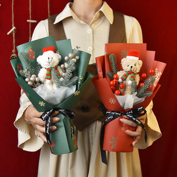 Hand Knitted Christmas Bouquet, Felt Flower, Santa Bear Gift, Artificial Flower Wholesale