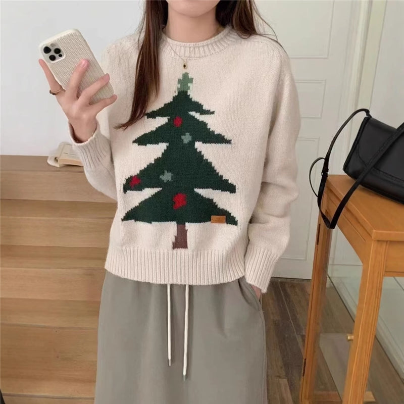 Christmas Pine Red Jacquard Pullover Sweater