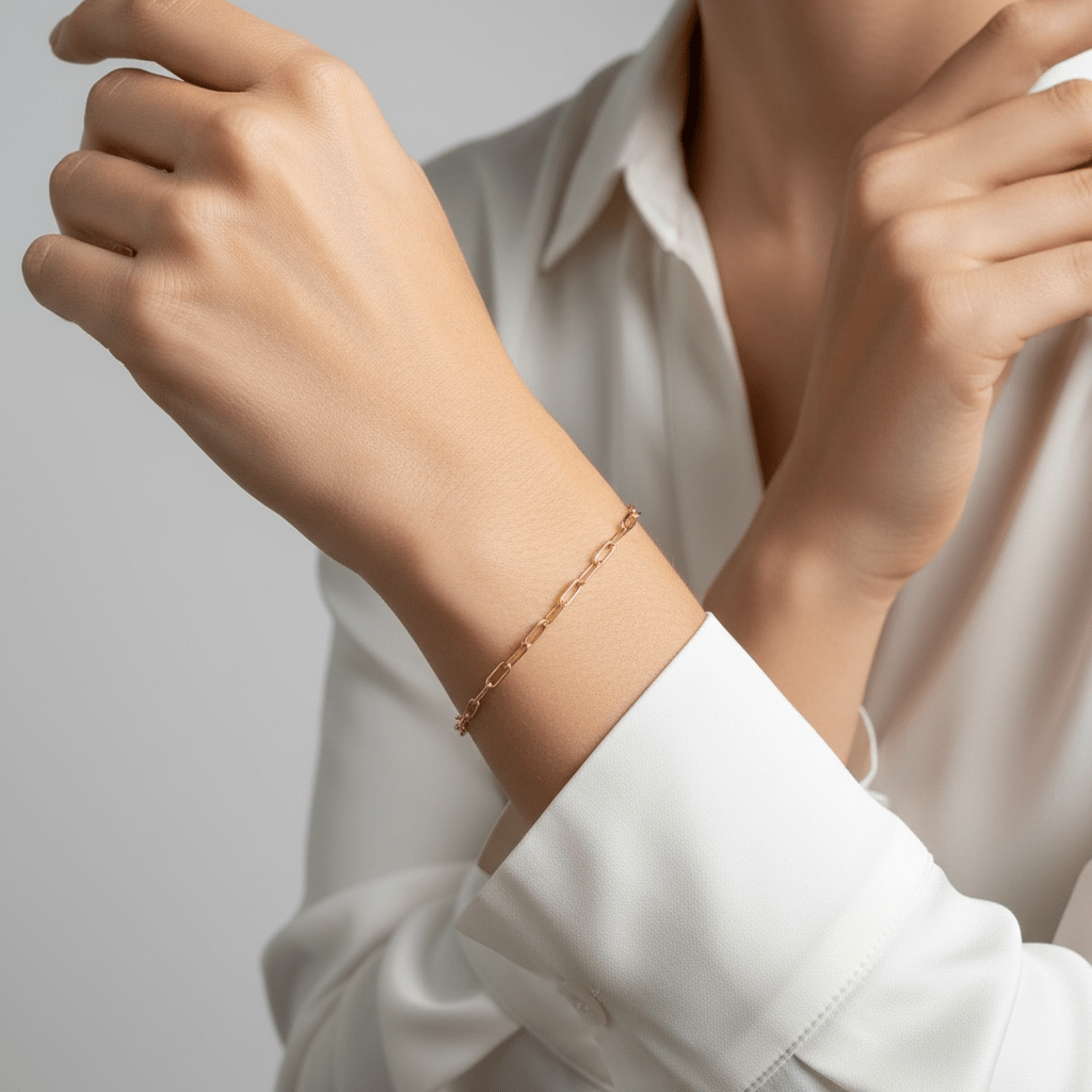 18k Gold Filled Short Link Paperclip Bracelet: 6 inches with extender