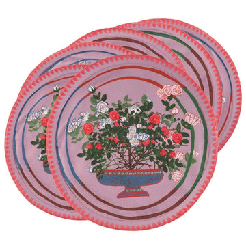 La Vie en Rose Round Embroidered Placemats S/6