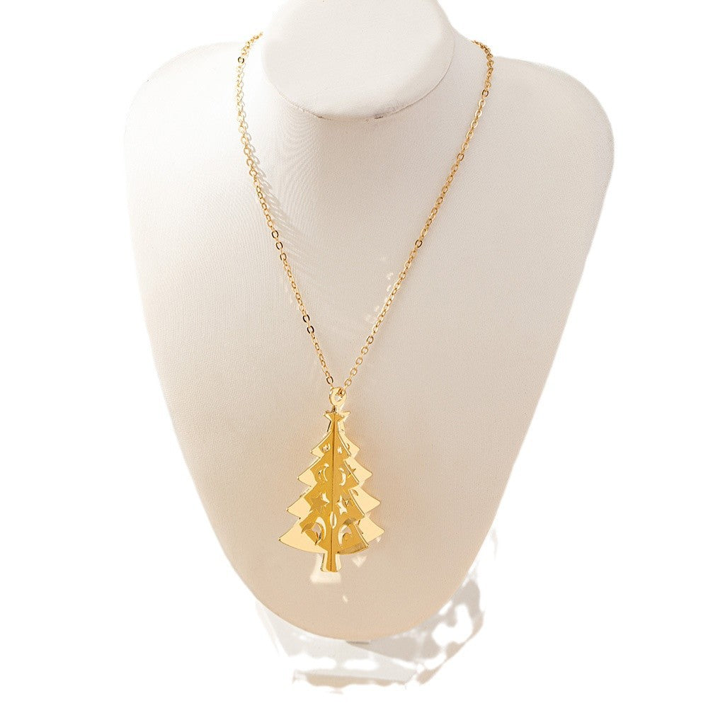 Christmas Tree Pendant Necklace With Star And Moon Charm
