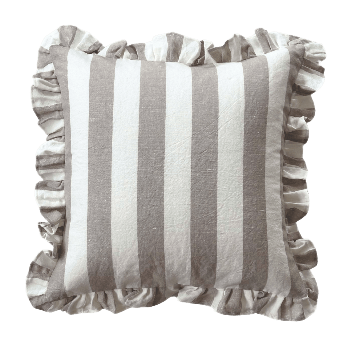 Tan Ruffled Cabana Stripe Pillow Cover
