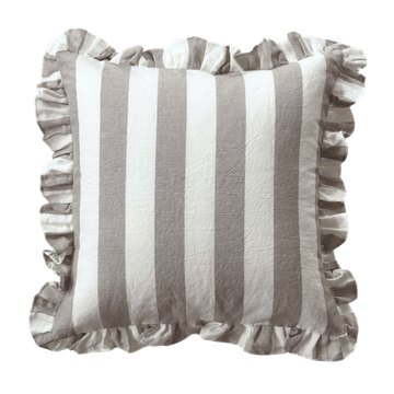 Tan Ruffled Cabana Stripe Pillow Cover