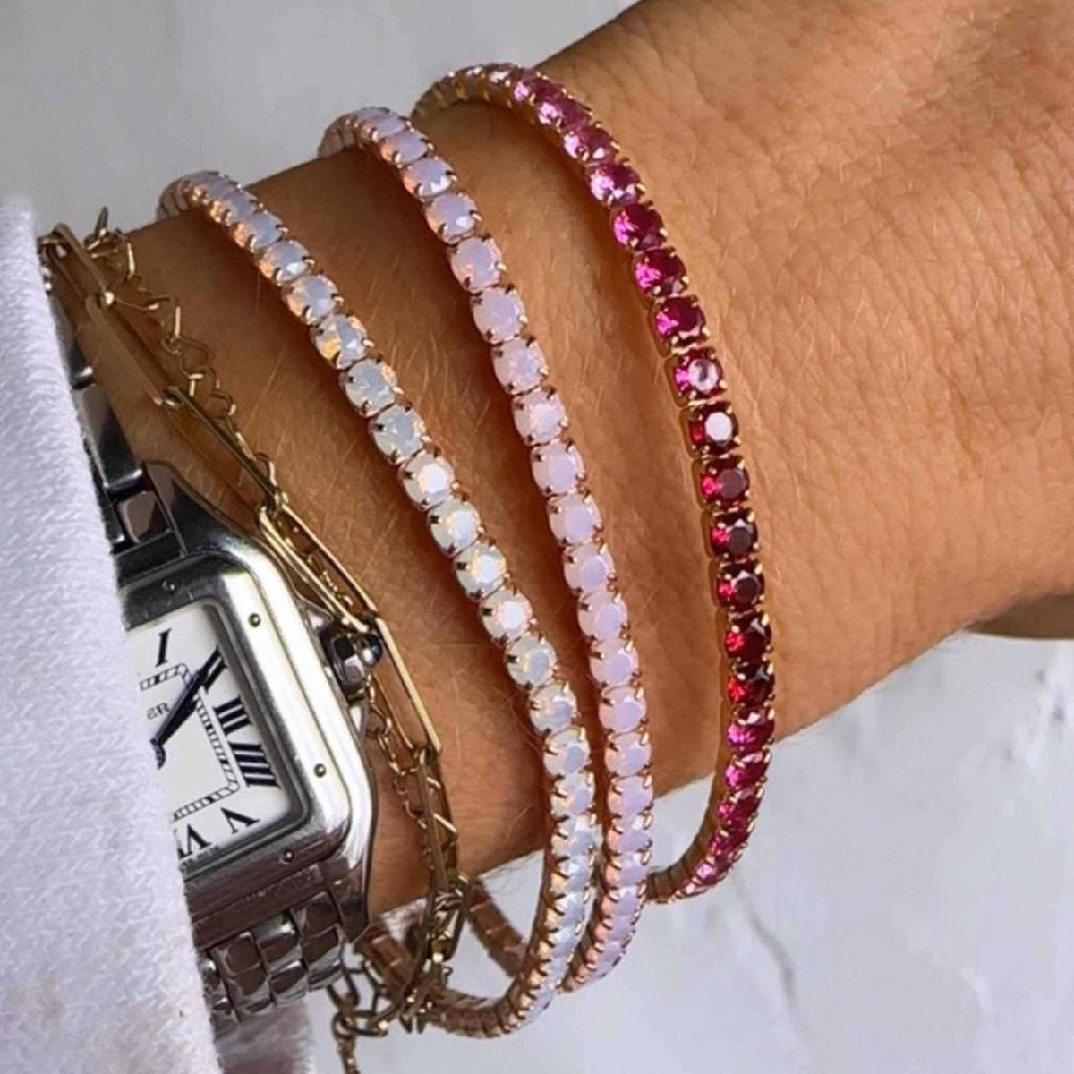 14kt Rose Gold Pink Nano Opal Tennis Bracelet