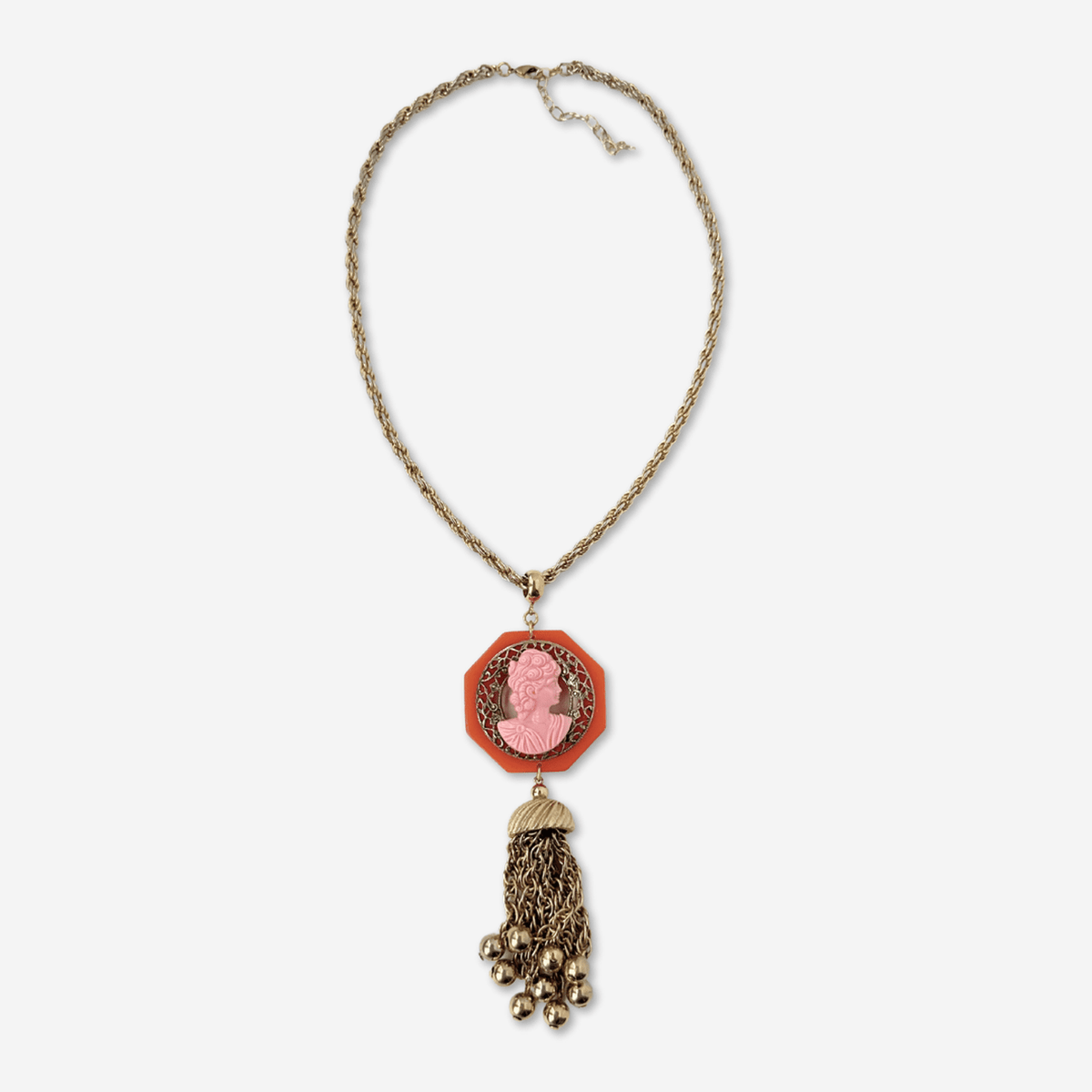 Pink and Orange Bakelite Vintage Cameo Pendant Necklace Charm