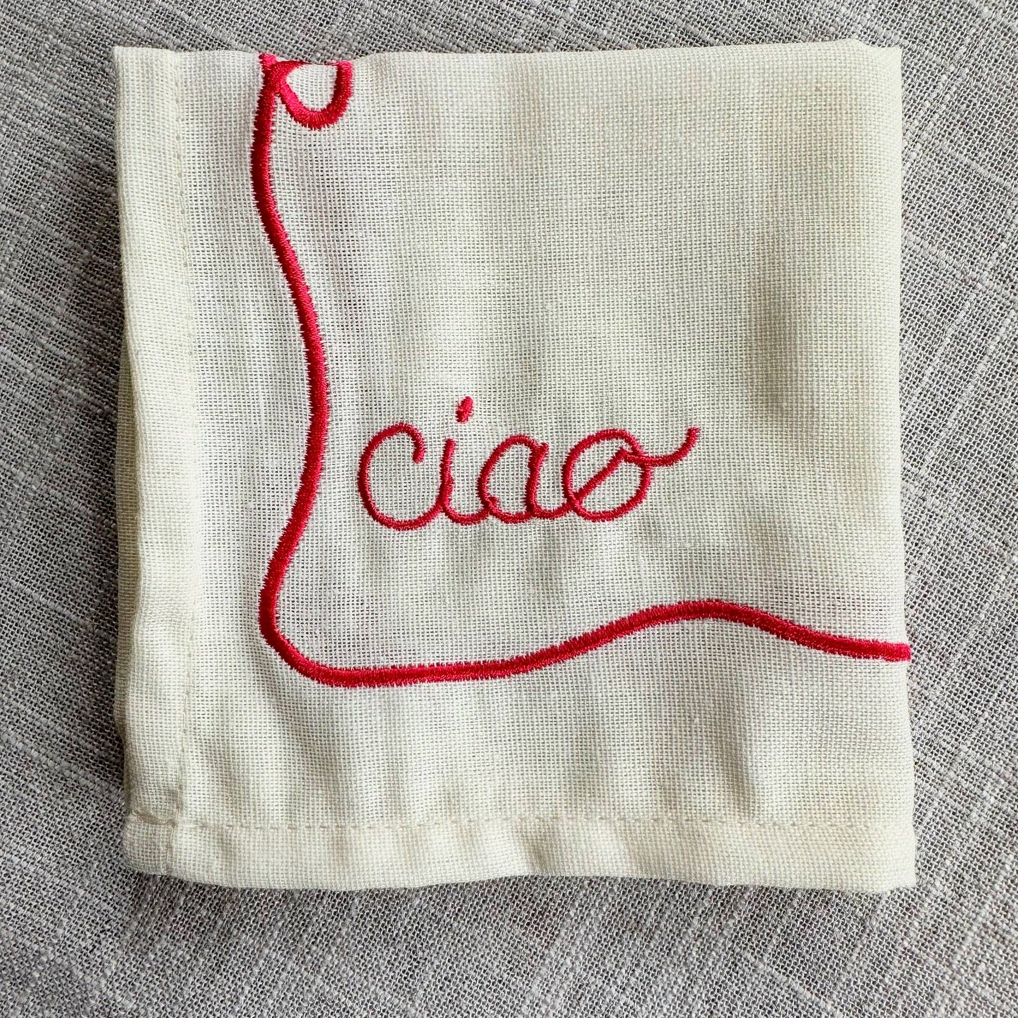 Hi! Embroidered Cocktail Napkin Set