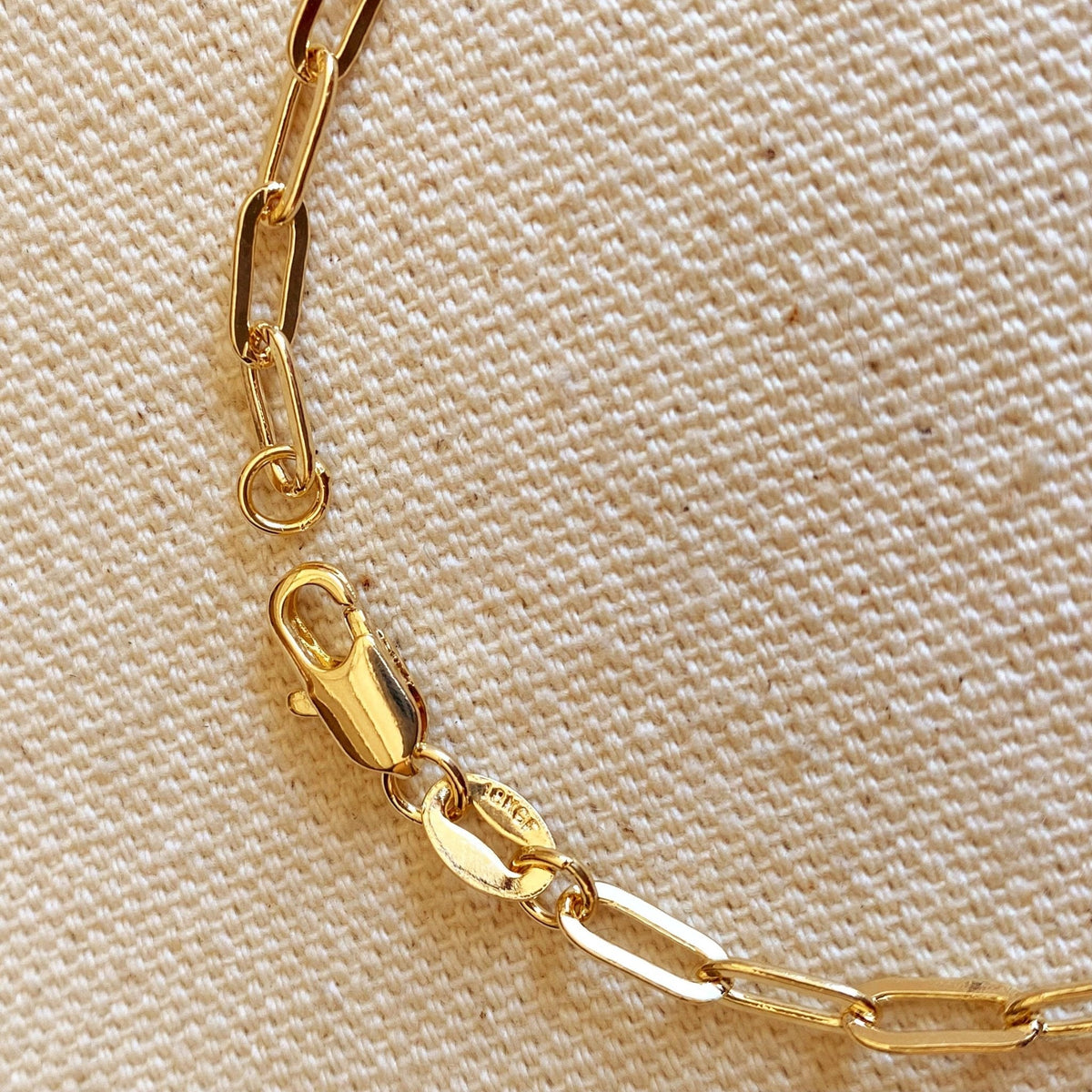 18k Gold Filled Short Link Paperclip Bracelet: 6 inches with extender