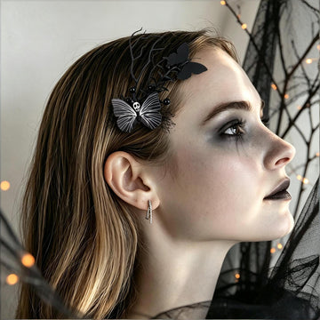 Halloween Mesh Spider Web Hand BB Clip Black Butterfly Hair