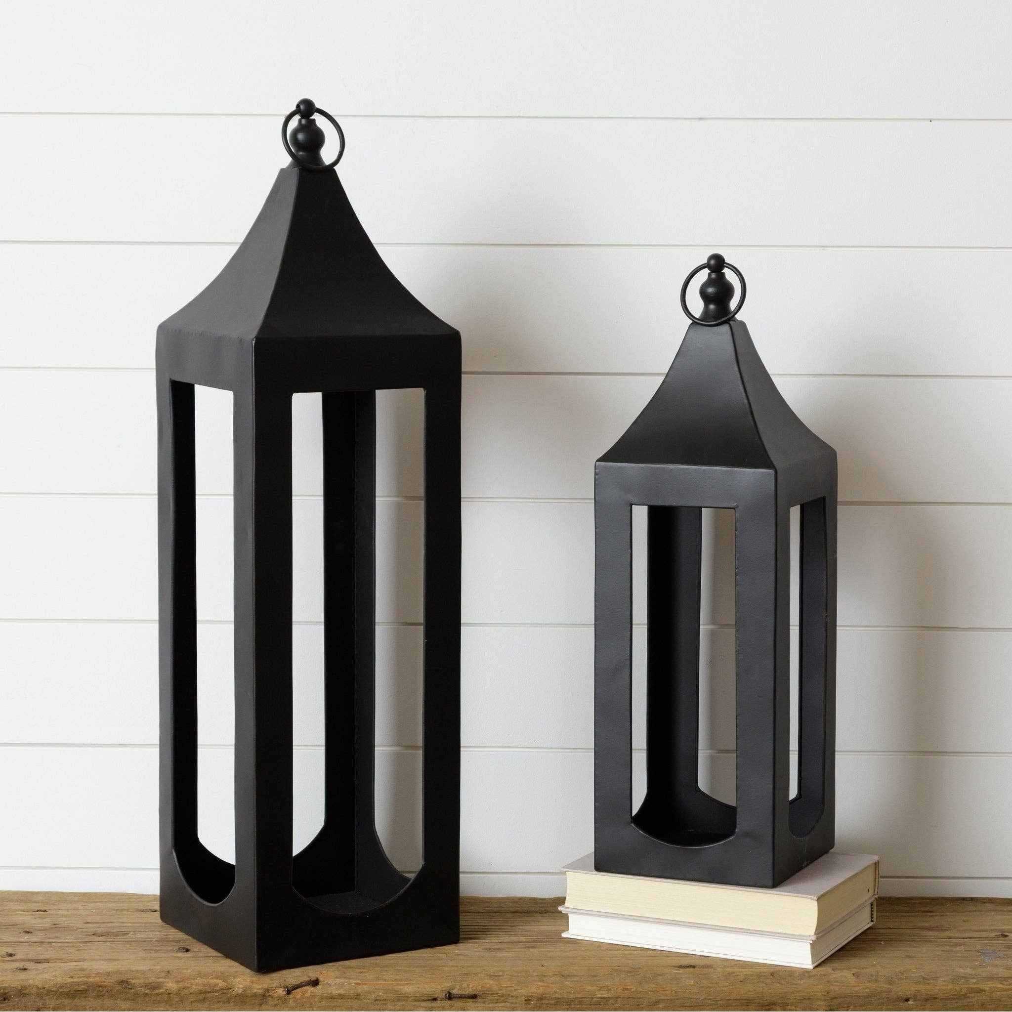 Black Iron Open-Frame Lanterns ¨C Set of Two
