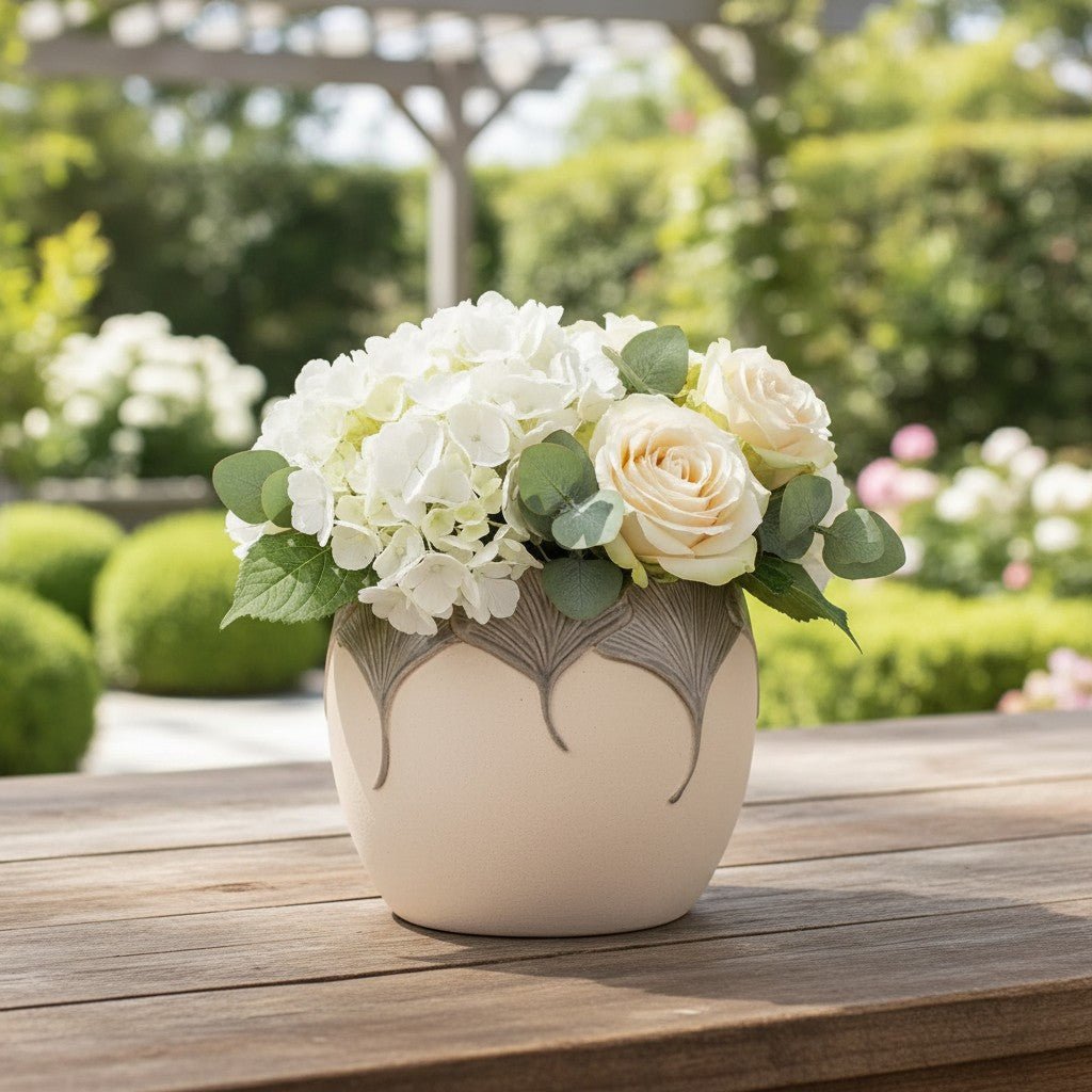 Gray Ginkgo Leaves Planter Item