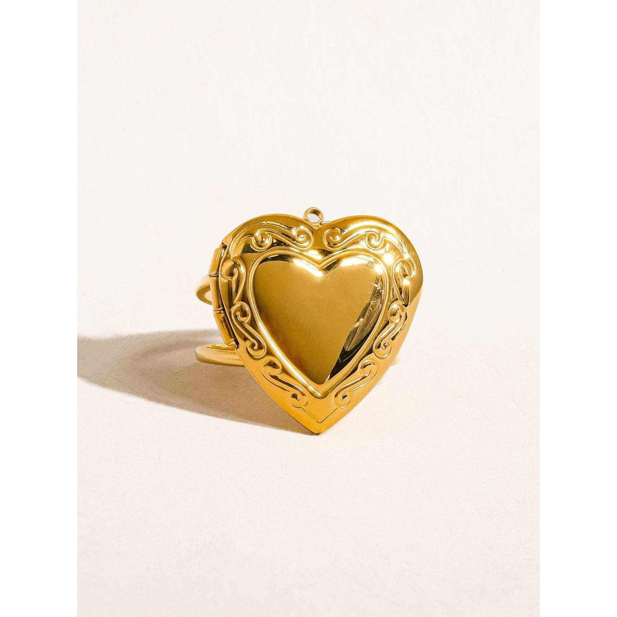 Sefina 18K Non-Tarnish Locket Heart Ring: Yellow Gold
