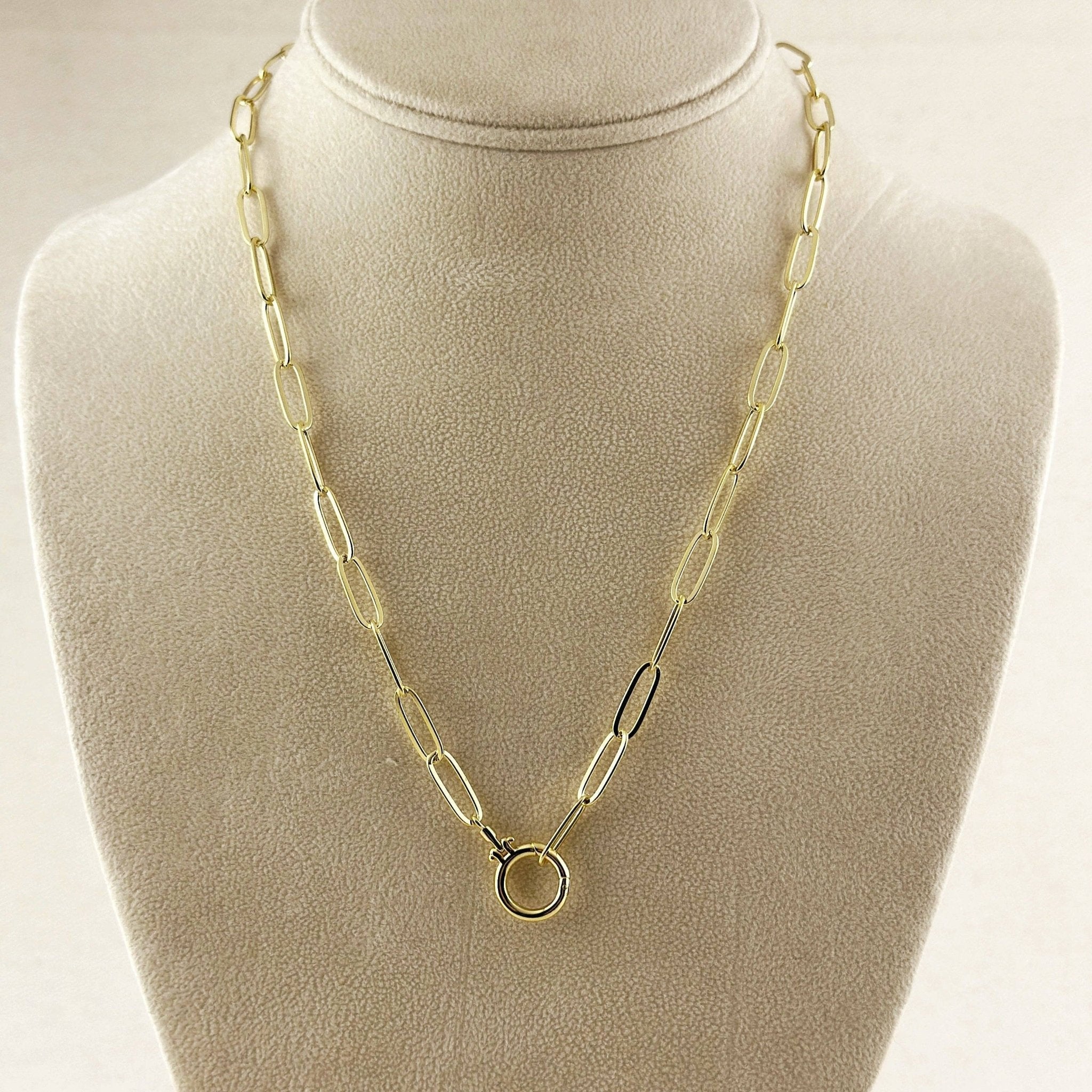 18k Gold Filled Paperclip Chain With Round Clicker Clasp Necklace