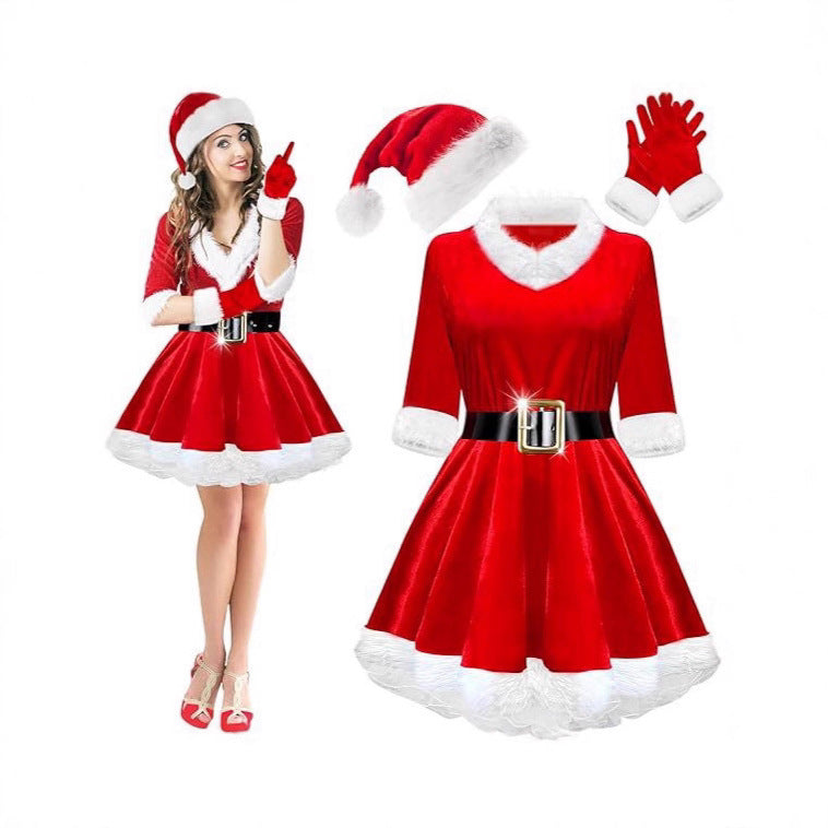 Christmas Red Women's Sleeveless Waist Dress Santa Party Costume