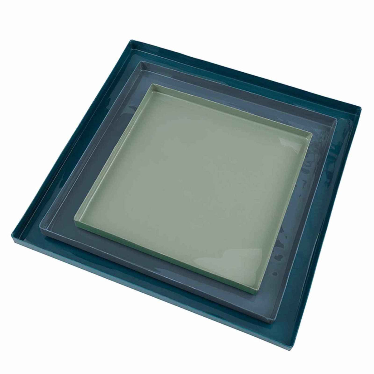 Nested Blue Enamel Blue Square Trays - Set of 3