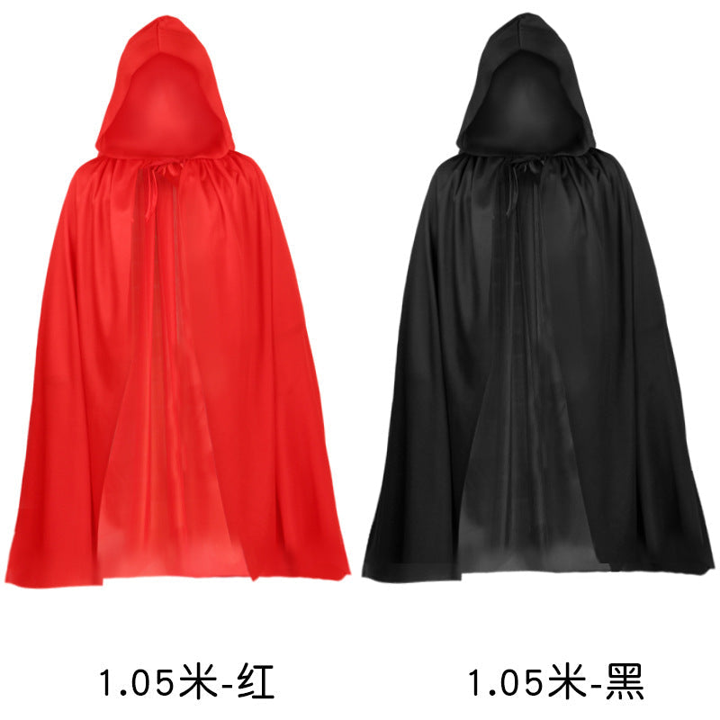 Adult Halloween Cloak Black Red Single-Sided Devil Reaper Pirate Witch Cape