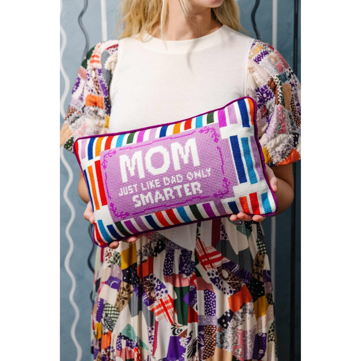 Mom Rules Needlepoint Pillow