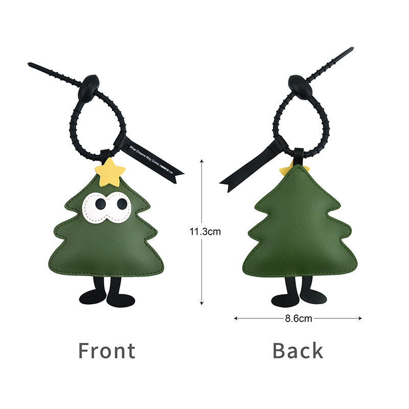 Christmas Tree Apple Keychain Cute Cartoon PU Leather Pendant Gift