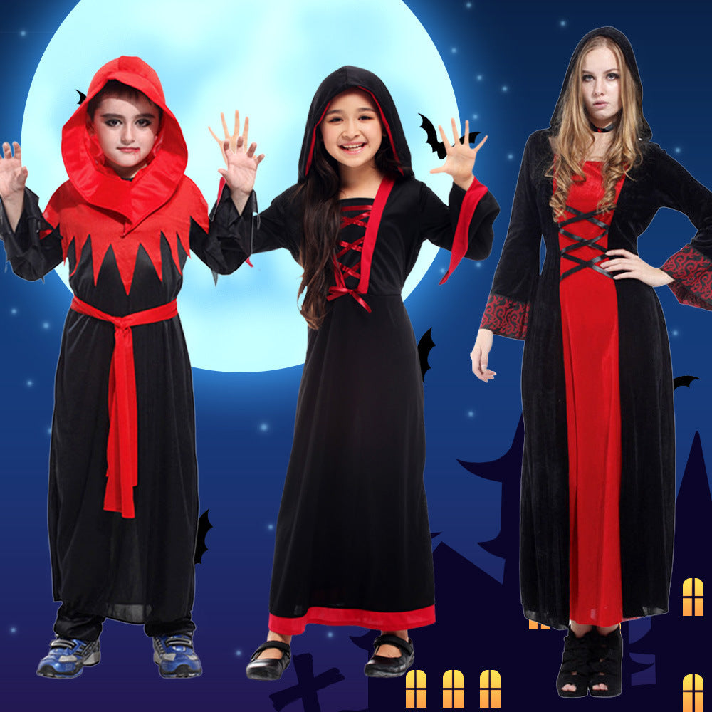 Gothic Vampire Witch Costume For Adults Kids Halloween Cosplay