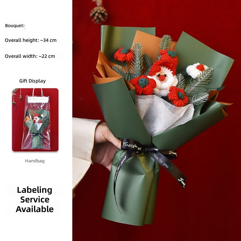 Hand Knitted Christmas Bouquet, Felt Flower, Santa Bear Gift, Artificial Flower Wholesale
