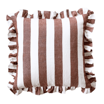 Rust Ruffled Cabana Stripe Pillow Cover