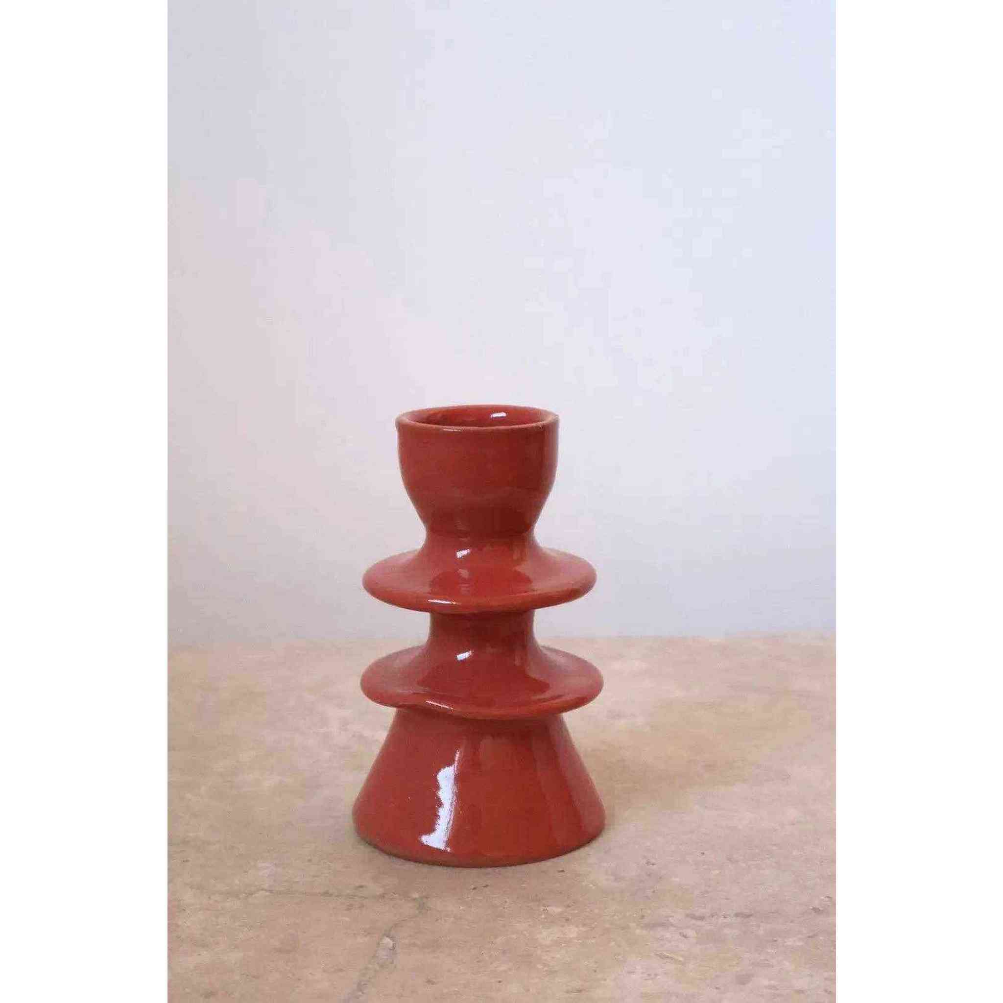 Handmade Dark Pink Colored Ceramic Candle Holders