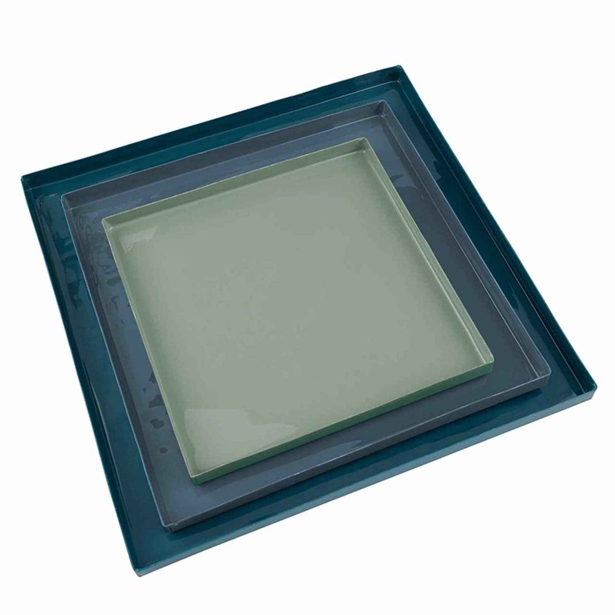 Nested Blue Enamel Blue Square Trays - Set of 3