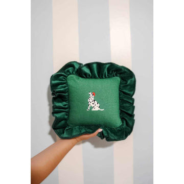 Ruffled Square Dalmatian Needlepoint Pillow 10¡± Green