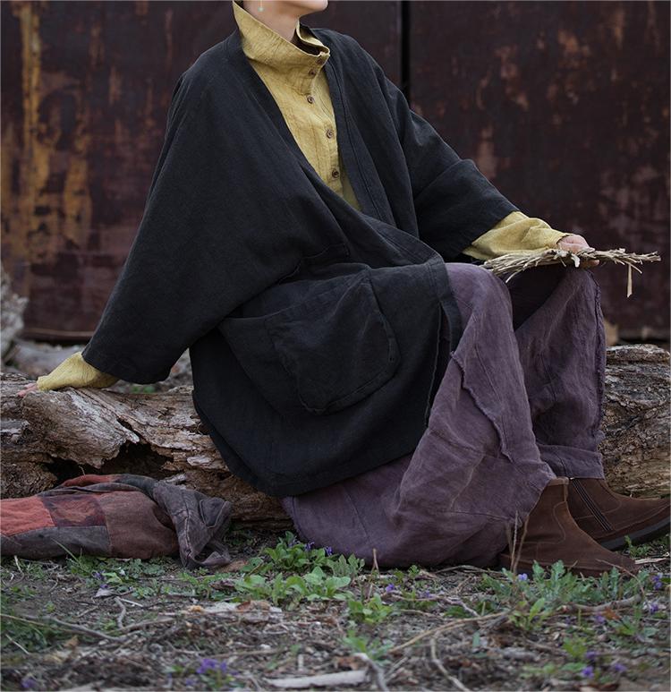 Linen Solid Color Long Cardigan