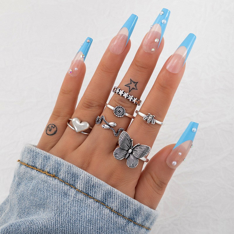 Halloween Dark Skull Vintage Ring Punk Spider Snake Set
