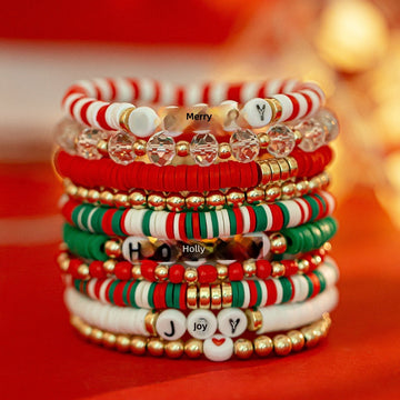Cute Christmas Snowflake Polymer Clay Bracelet Set