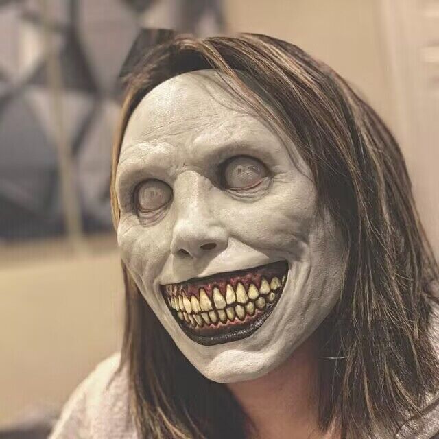 Latex Devil Smiling White Face Halloween Horror Cosplay Mask
