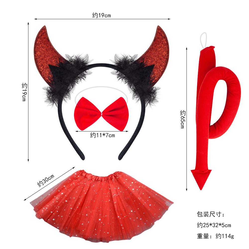 Halloween Cow Horn Headband, Devil Headwear, Animal Hair Accessories For Party Role Play