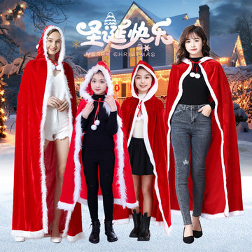 Christmas Cloak Red Velvet Hooded Cape For Kids Adults