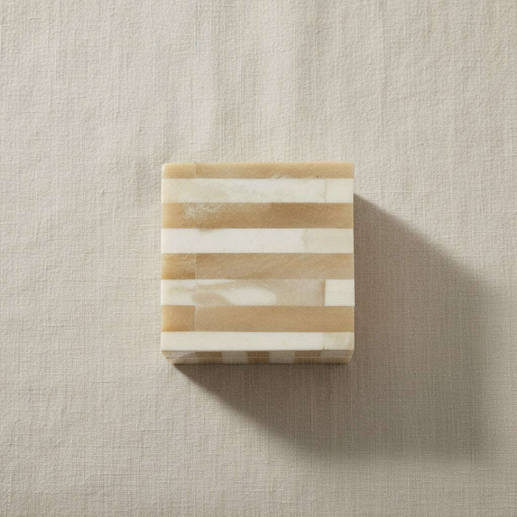 Extra Small Bone Striped Decorative Box