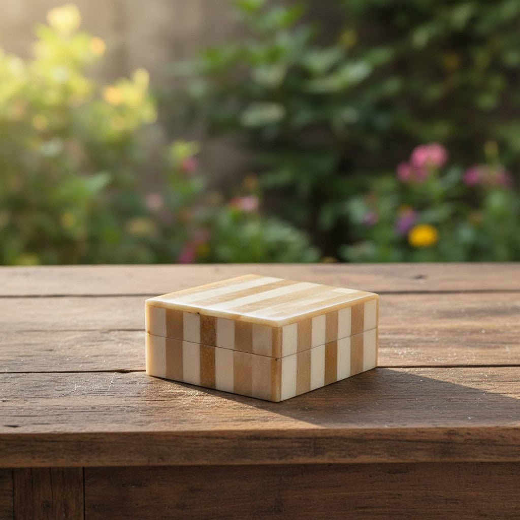 Extra Small Bone Striped Decorative Box