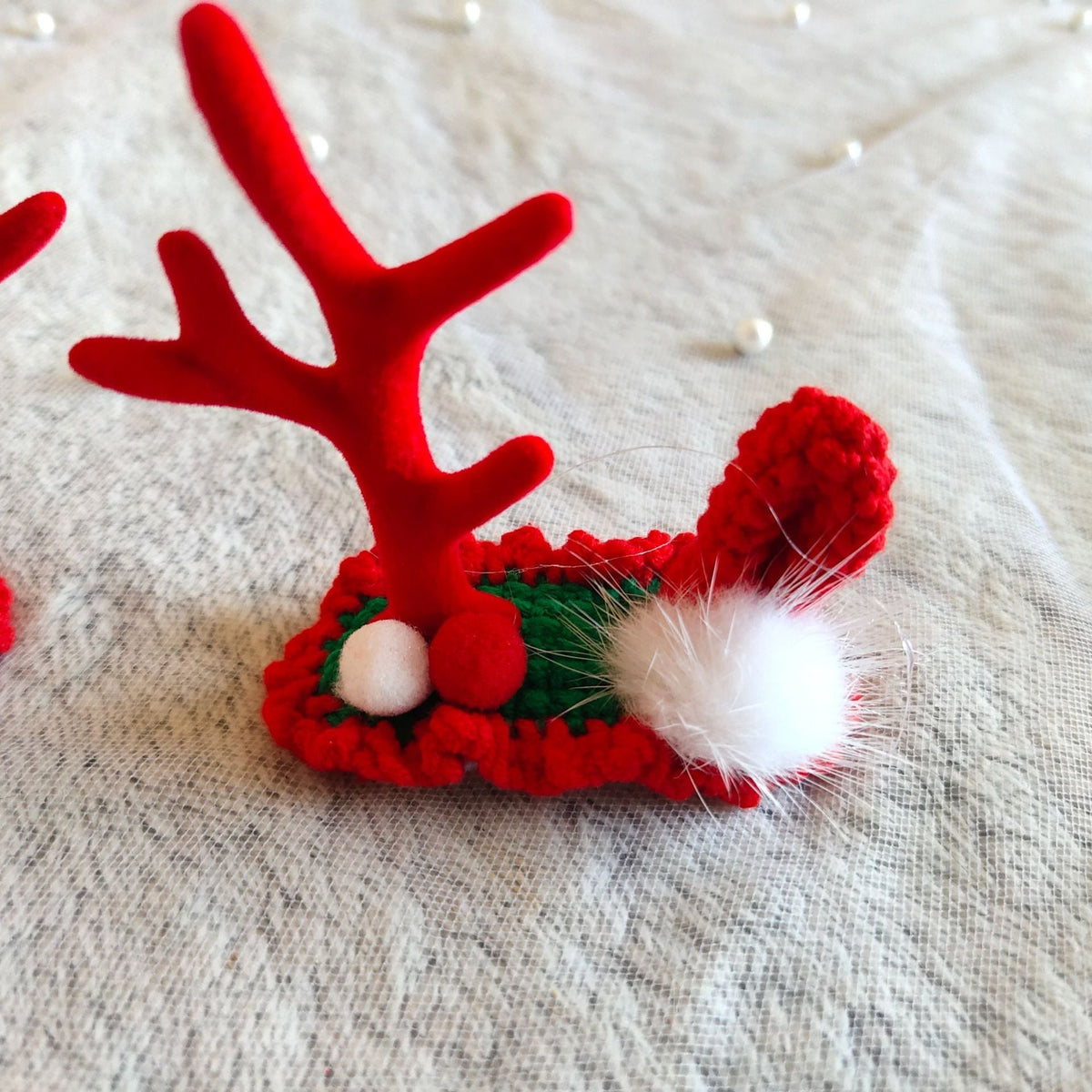 Handmade Crochet Christmas Antler Hair Clip Set, Knitted Wool Hair Clips For Holiday