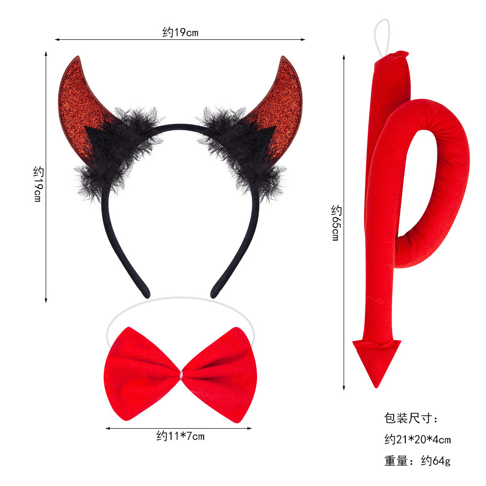Halloween Cow Horn Headband, Devil Headwear, Animal Hair Accessories For Party Role Play