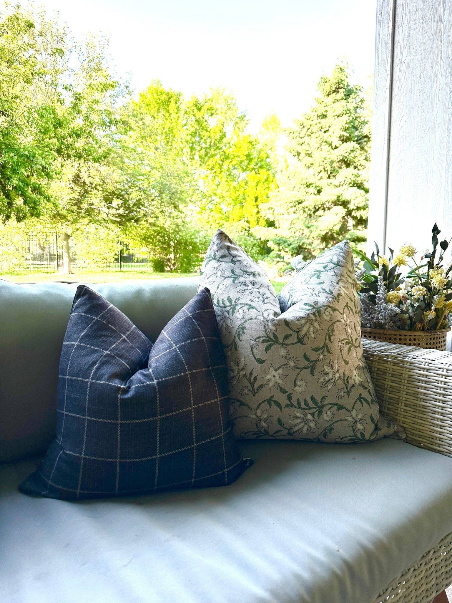 Rowe Navy Windowpane Pillow Cover ¡ª 18¡Á18 Indoor/Outdoor (Cover Only)