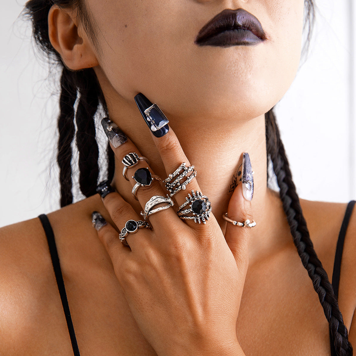 Halloween Dark Skull Vintage Ring Punk Spider Snake Set