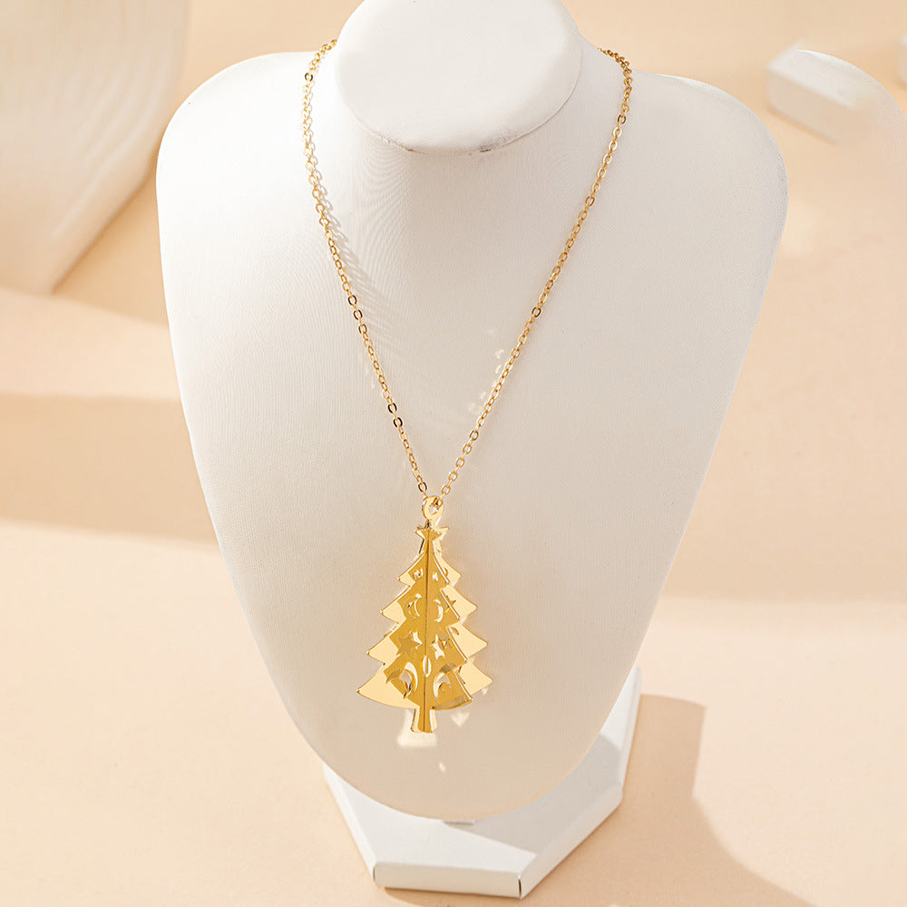 Christmas Tree Pendant Necklace With Star And Moon Charm