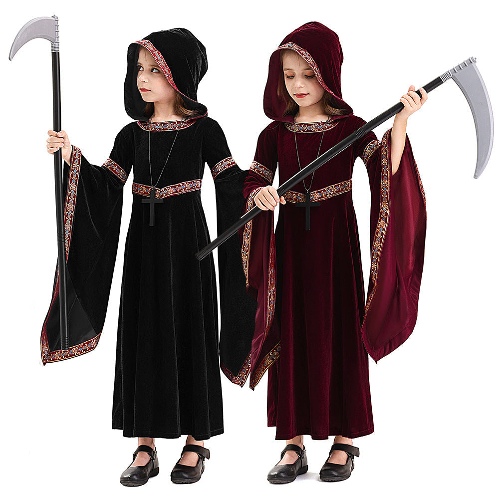 Halloween Grim Reaper Costume Hooded Dress For Kids Stage Performance