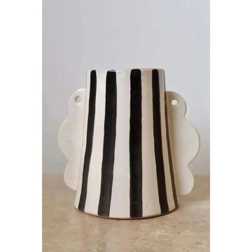 Black and White Striped Abstract Ceramic Vase
