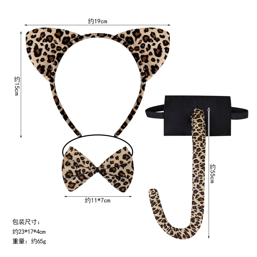 Halloween Black Cat Ears Headband With Plush Animal Ears Set