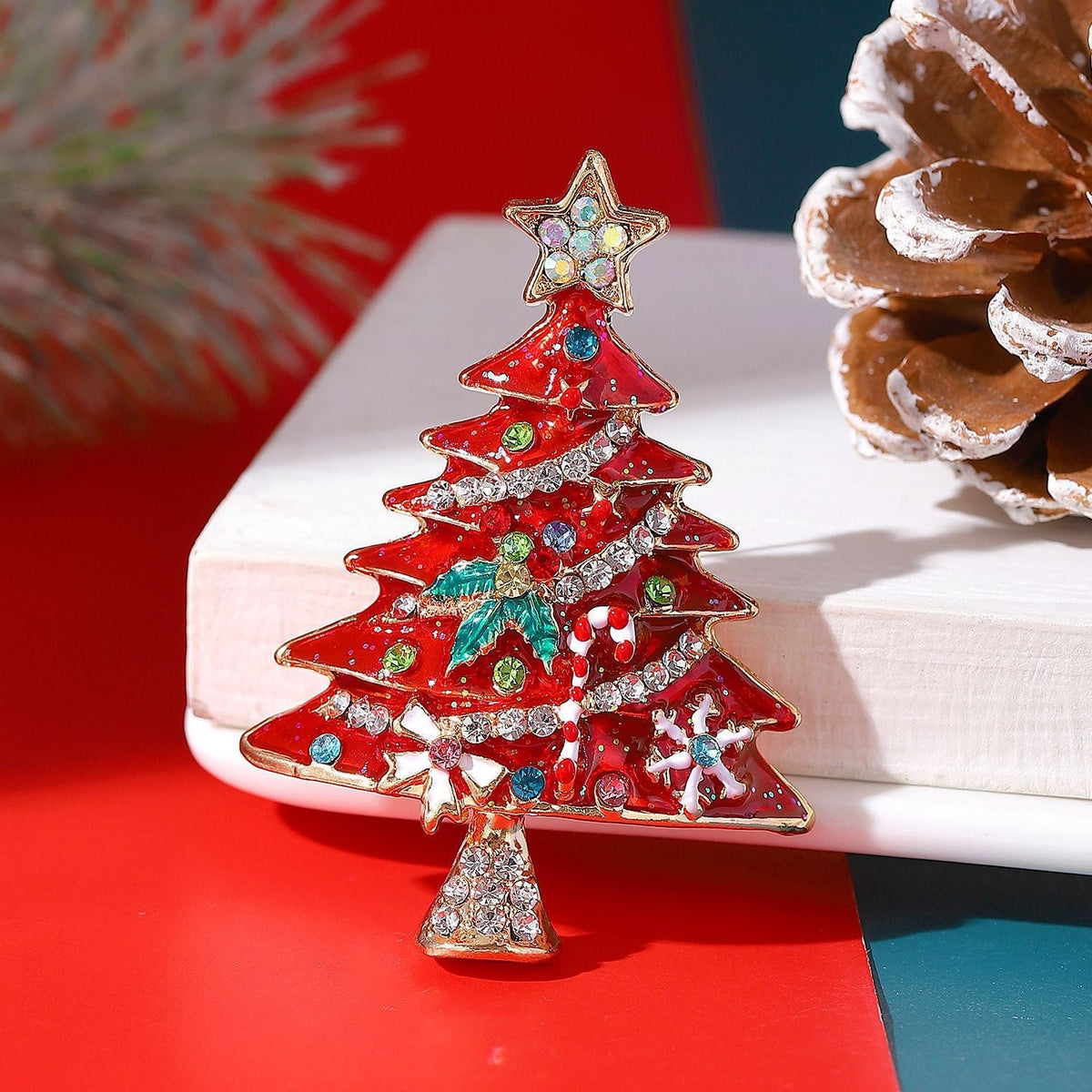 Christmas Tree Brooch Women Rhinestone Pin Ins Fashion Jewelry