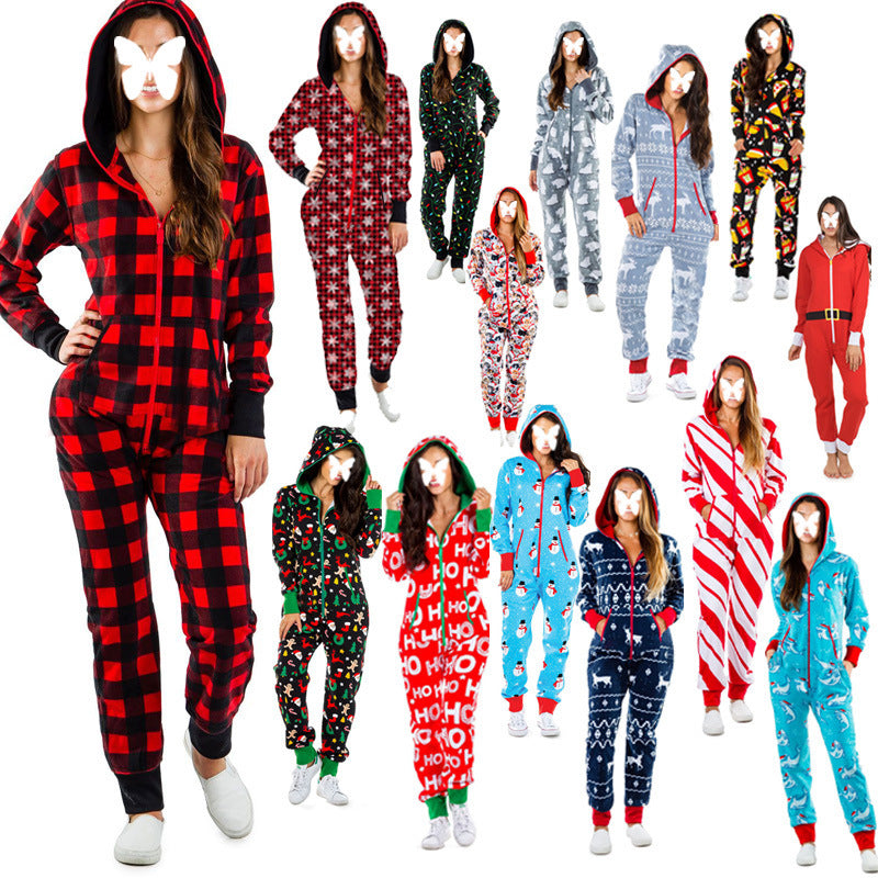 Christmas Hooded Zipper Onesie Pajamas