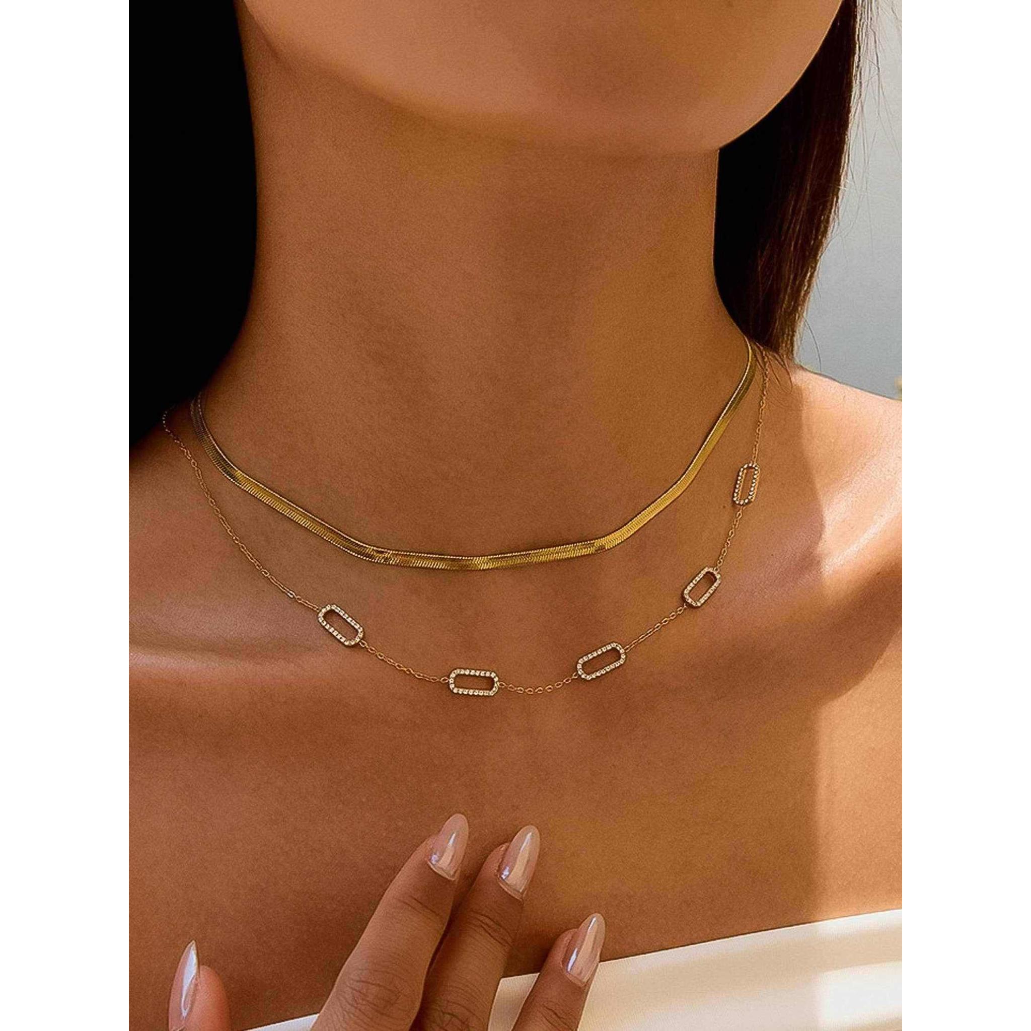Burnisse 18K Gold Non-Tarnish Dainty Geometric Chain Necklace