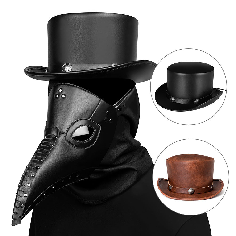 Vintage Punk PU Leather Round Top Hat Halloween Costume