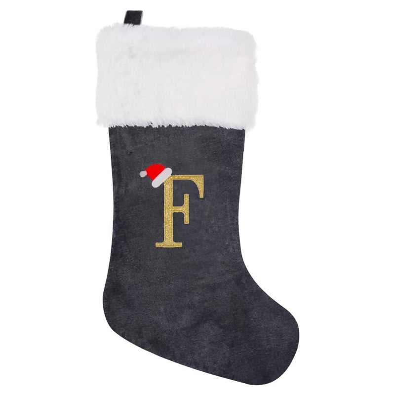 Gray  Velvet Embroidered Christmas Stocking