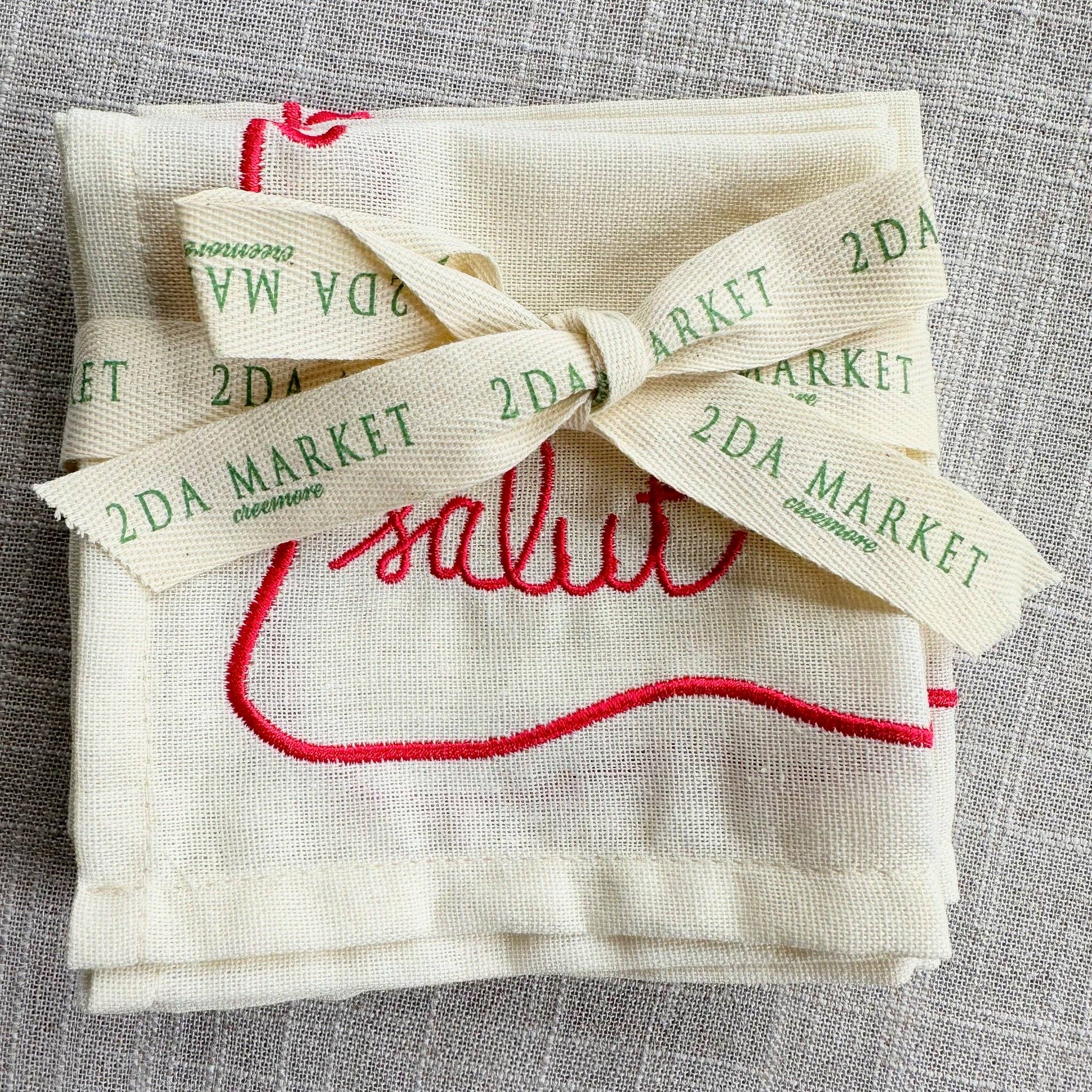 Hi! Embroidered Cocktail Napkin Set